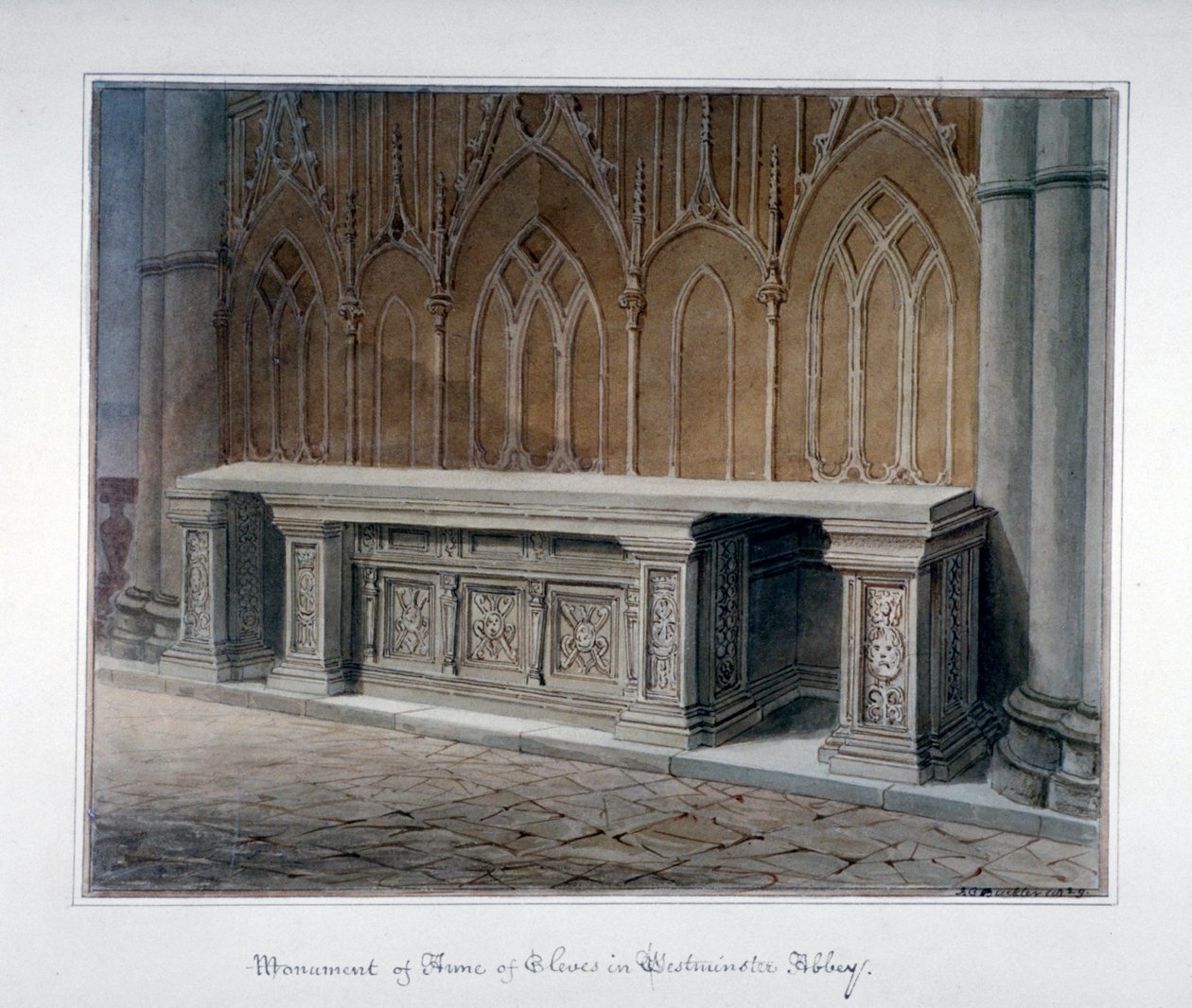 Anne of Cleves emlékműve, Westminster Abbey, London, 1829. alkotó: John Chessell Buckler