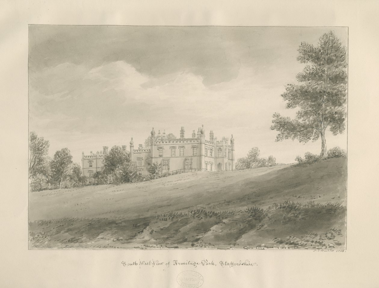 Armitage Park: szépia rajz alkotó: John Chessell Buckler