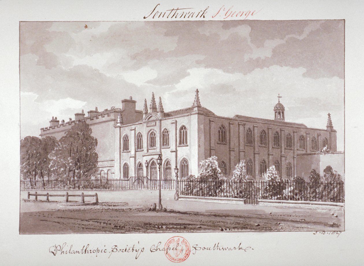 A Philanthropic Society Institutionhoz tartozó kápolna, London Road, Southwark, London, 1827 alkotó: John Chessell Buckler