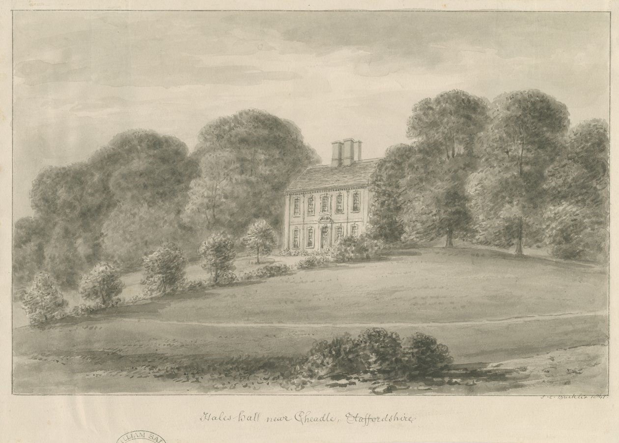 Cheadle – Hales Hall: szépia mosás rajza, 1841 alkotó: John Chessell Buckler