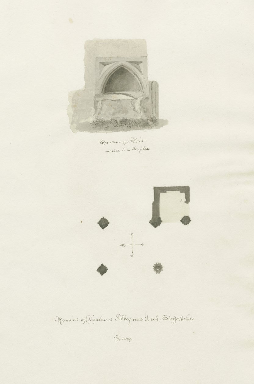 Dieulacres Abbey: szépia rajz alkotó: John Chessell Buckler