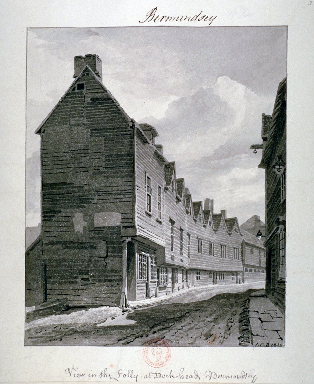 Dockhead Folly, Bermondsey, London, 1820 alkotó: John Chessell Buckler