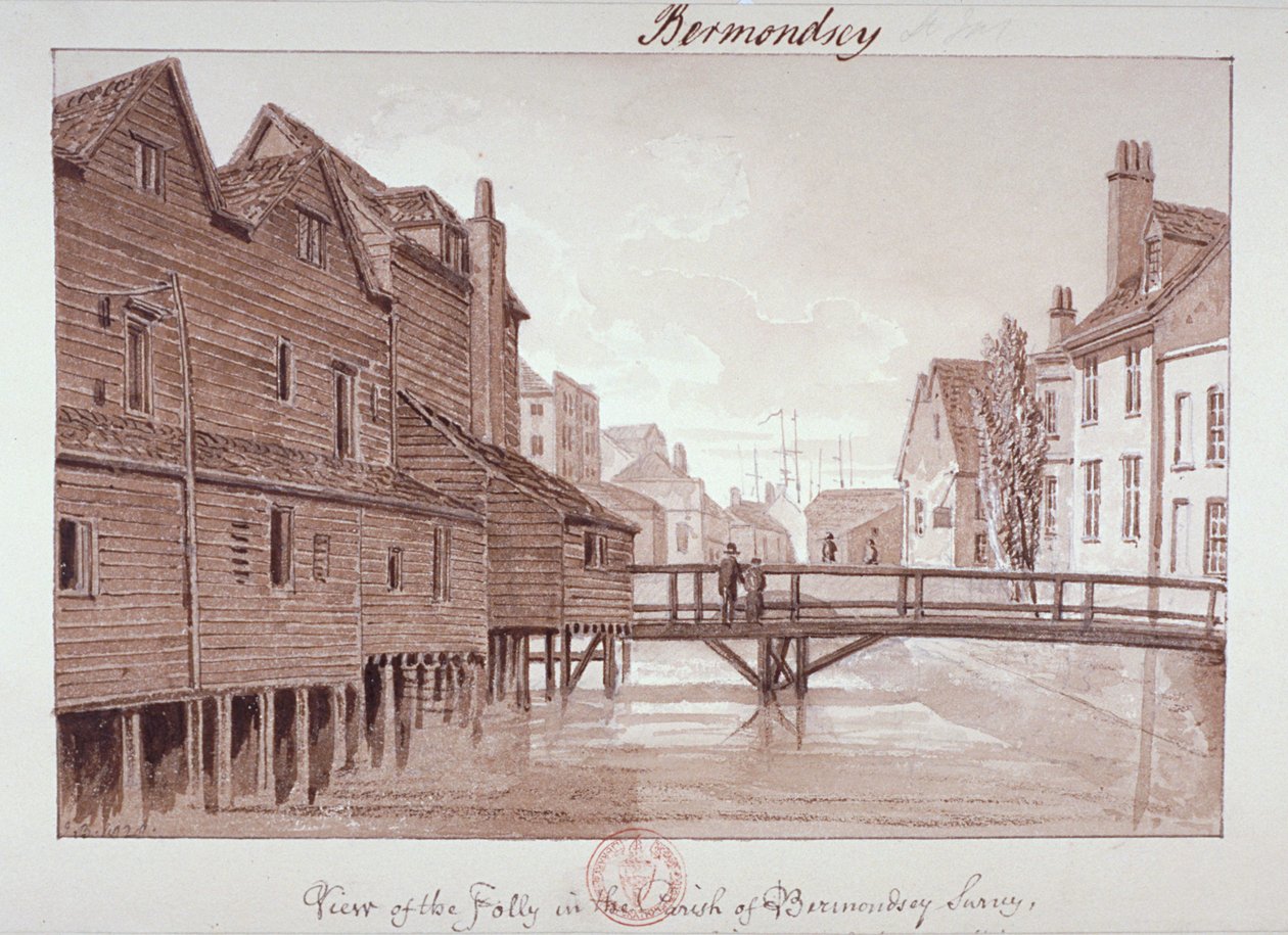 Dockhead Folly, Bermondsey, London, 1828 alkotó: John Chessell Buckler