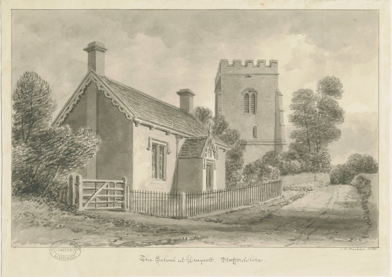 Draycott in the Moors – Iskola: szépia rajz, 1841 alkotó: John Chessell Buckler