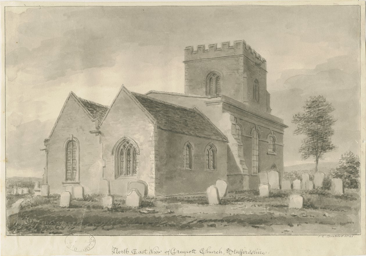 Draycott in the Moors Church: szépia rajz, 1841 alkotó: John Chessell Buckler