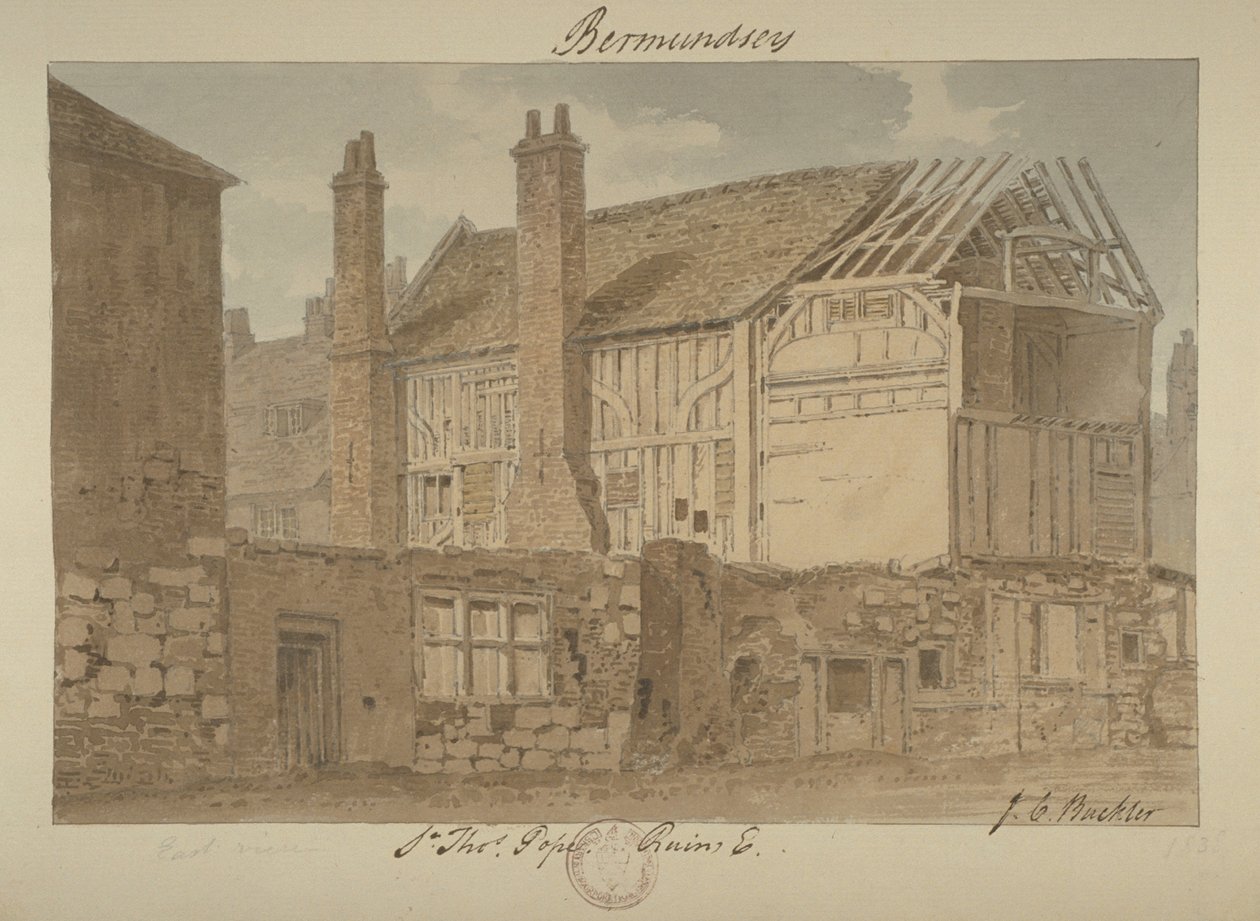 A Bermondsey-ház romjainak keleti képe, 1838 alkotó: John Chessell Buckler