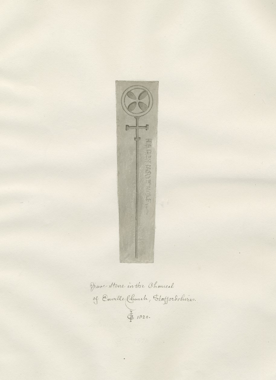 Enville templom - Sírkő: szépia rajz alkotó: John Chessell Buckler