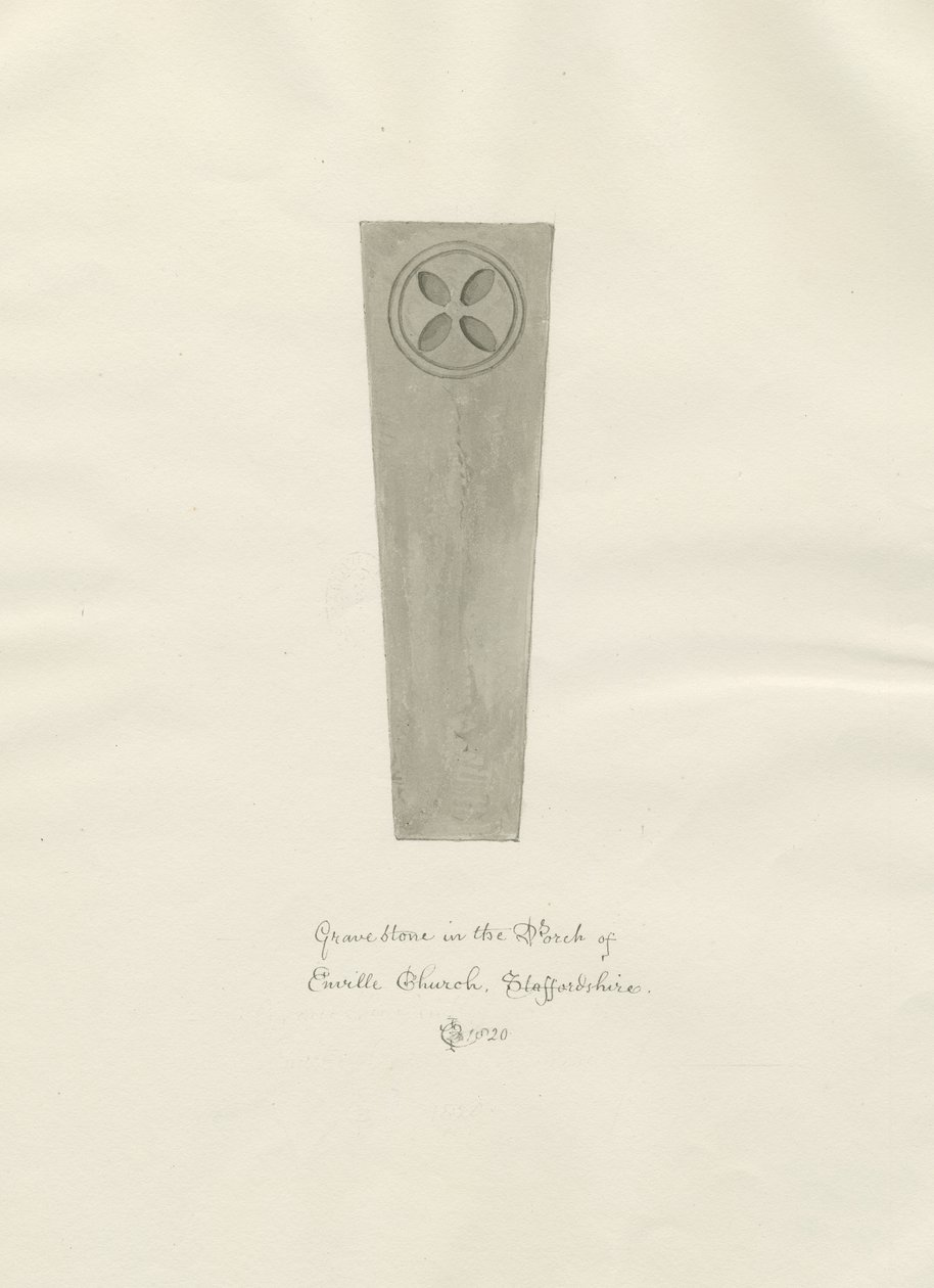 Enville templom - Sírkő: szépia rajz alkotó: John Chessell Buckler