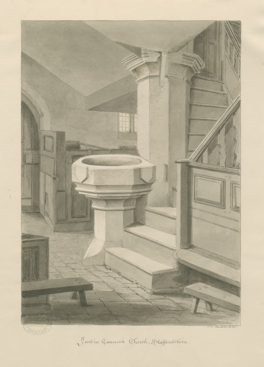 Betűtípus a Cannock templomban: szépia rajz, 1841 alkotó: John Chessell Buckler