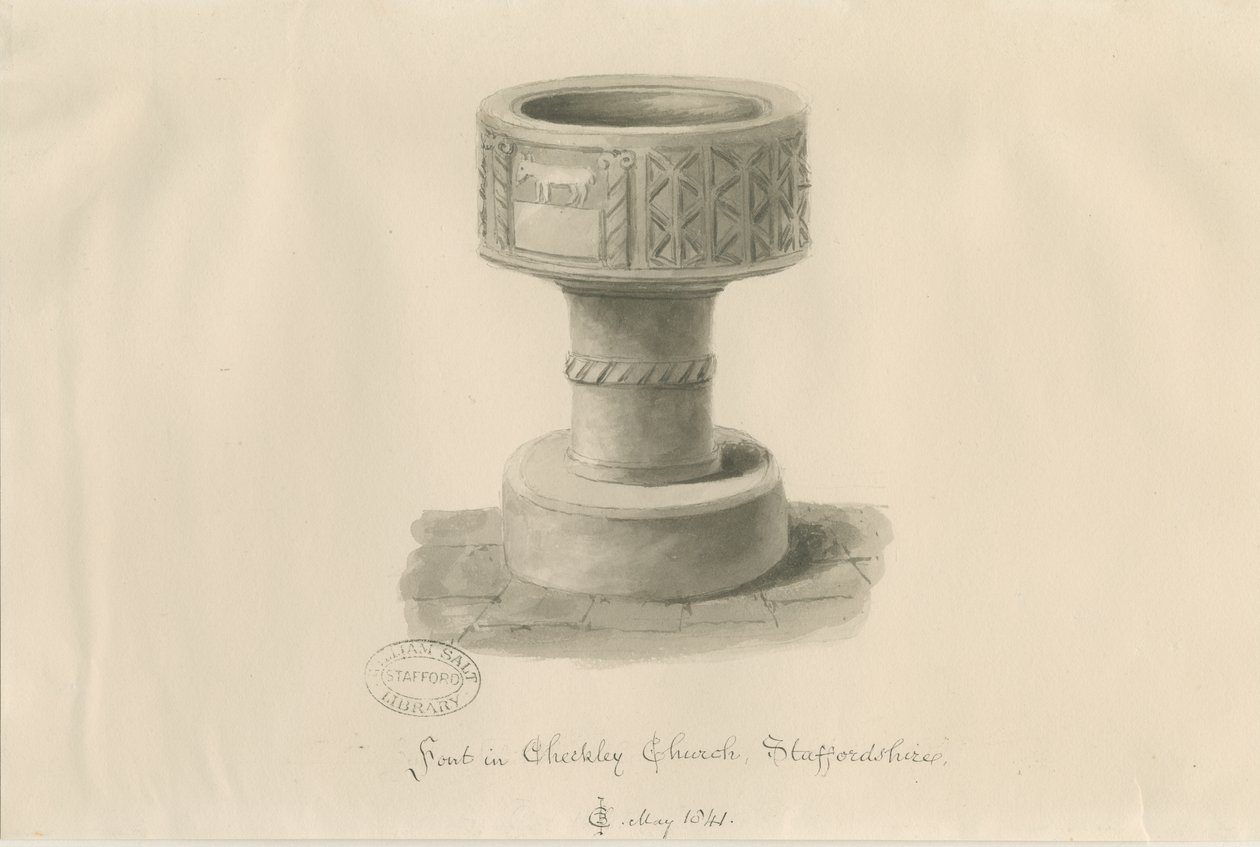 Betűtípus a Checkley Churchben: szépia rajz, 1841 alkotó: John Chessell Buckler