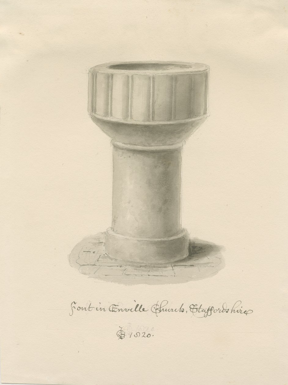 Betűtípus az Enville-templomban: szépia rajz, 1820 alkotó: John Chessell Buckler