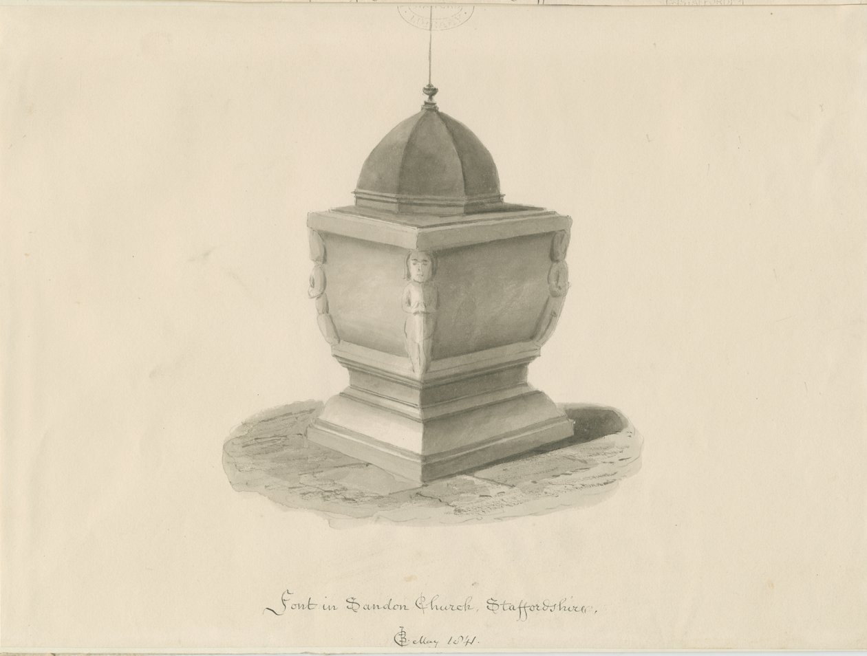 Betűtípus a Sandon templomban: szépia mosás rajz, 1841. május (rajz) alkotó: John Chessell Buckler