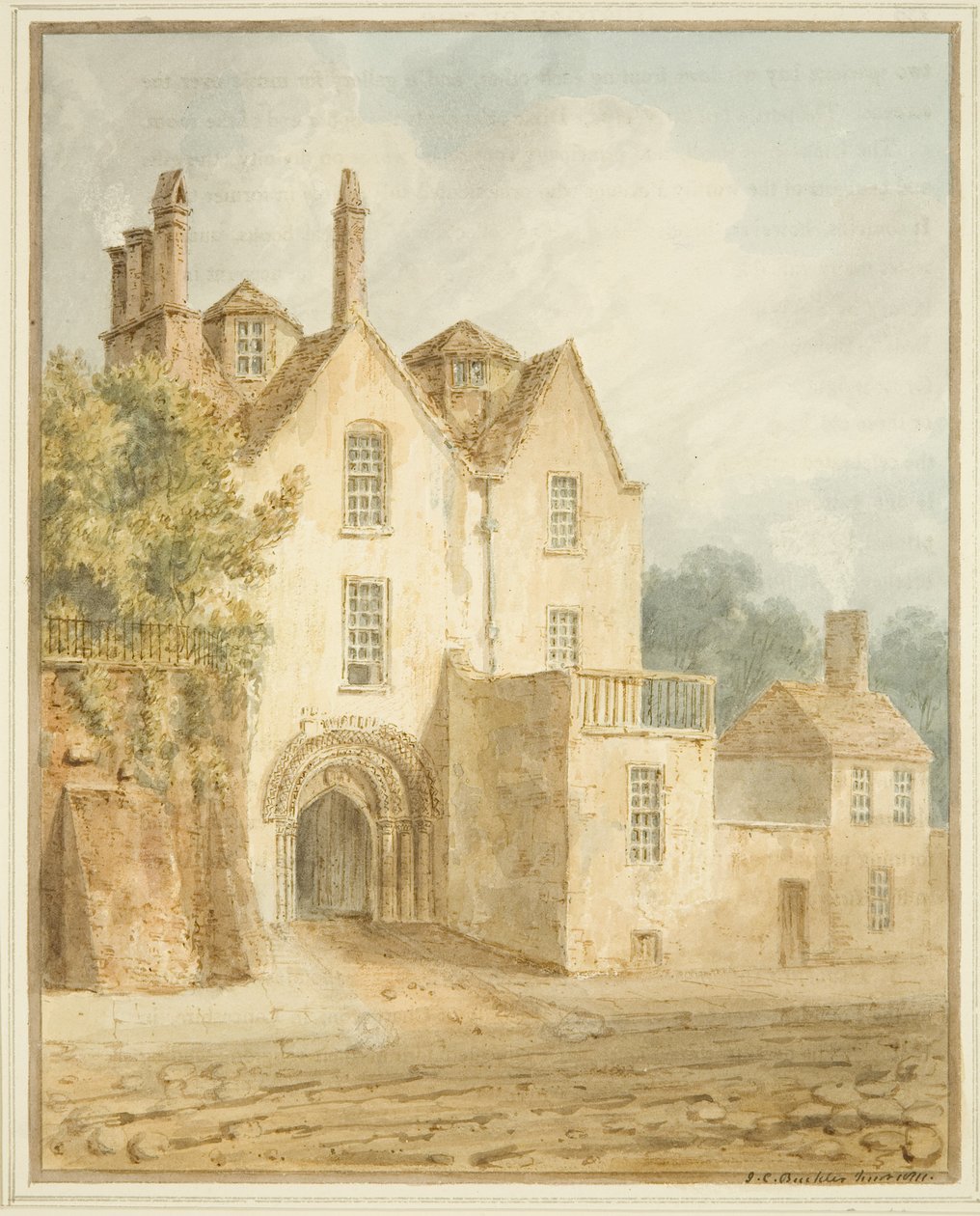 Gateway in Lower College Green (akvarell ceruzával, papíron) alkotó: John Chessell Buckler