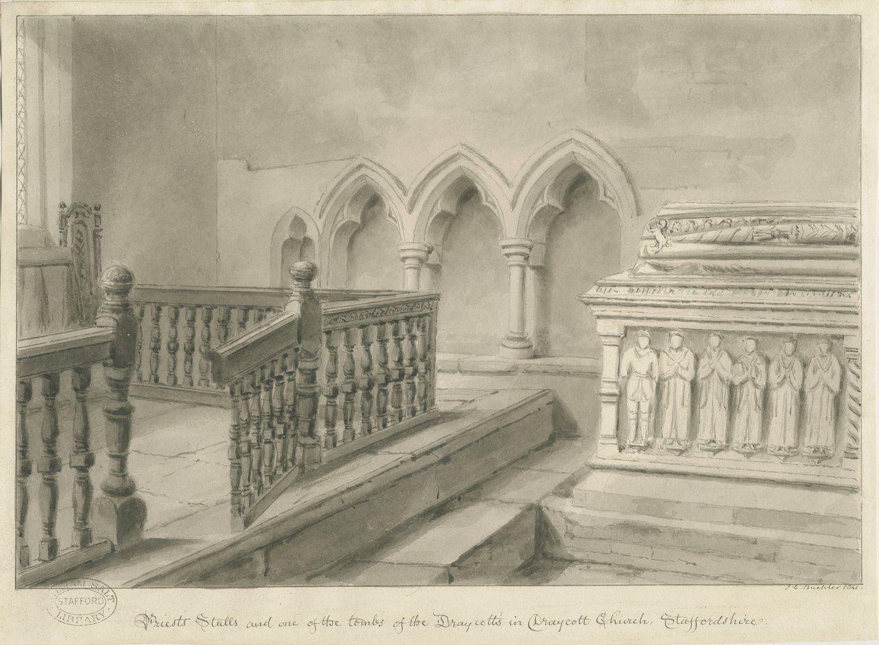Draycott belseje a móri templomban: szépia rajz, 1841 alkotó: John Chessell Buckler