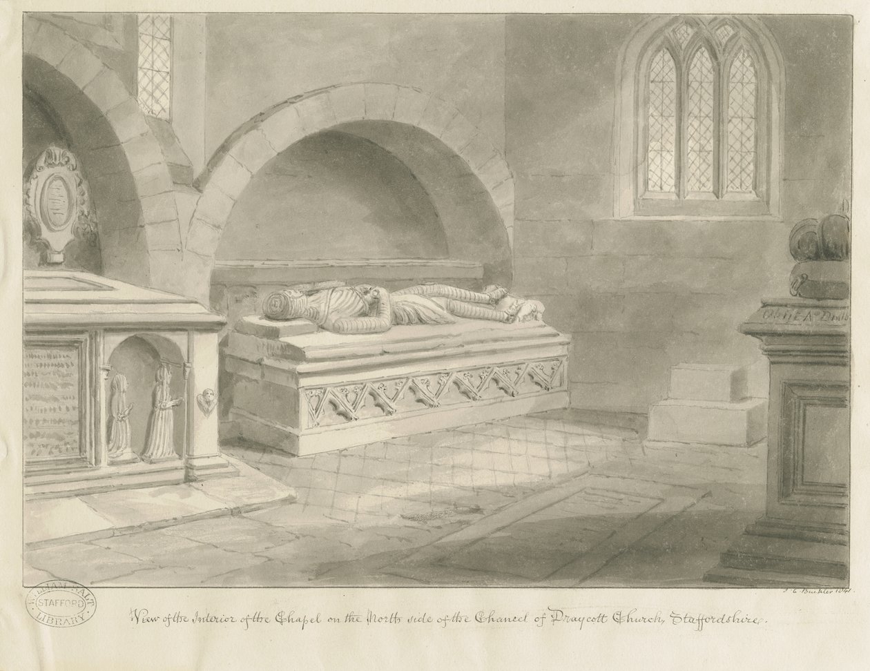 Draycott belseje a móri templomban: szépia rajz, 1841 alkotó: John Chessell Buckler
