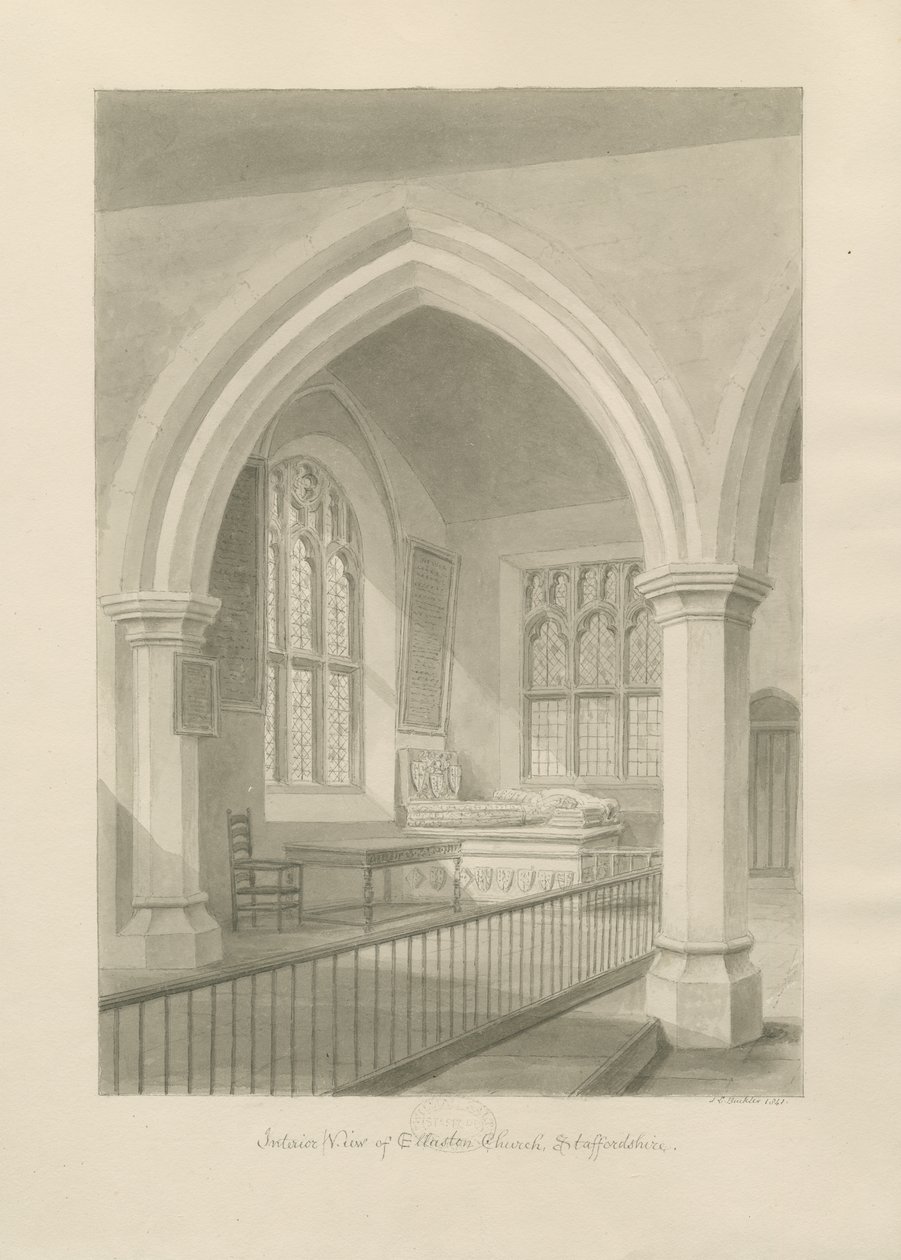 Ellastone templom belseje: szépia rajz, 1841 alkotó: John Chessell Buckler
