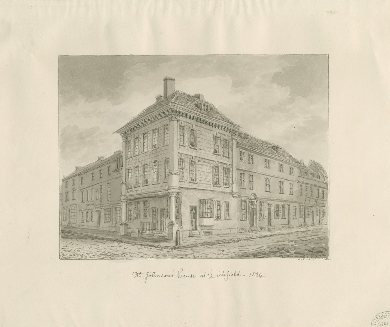 Lichfield - Dr. Johnson születési helye: szépia rajz alkotó: John Chessell Buckler