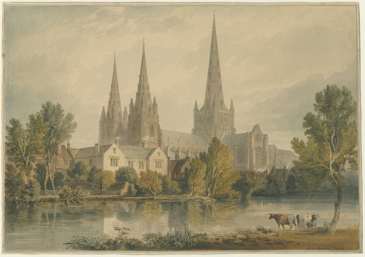 Lichfield katedrális – délnyugati nézet: vízfestmény, 1813 alkotó: John Chessell Buckler