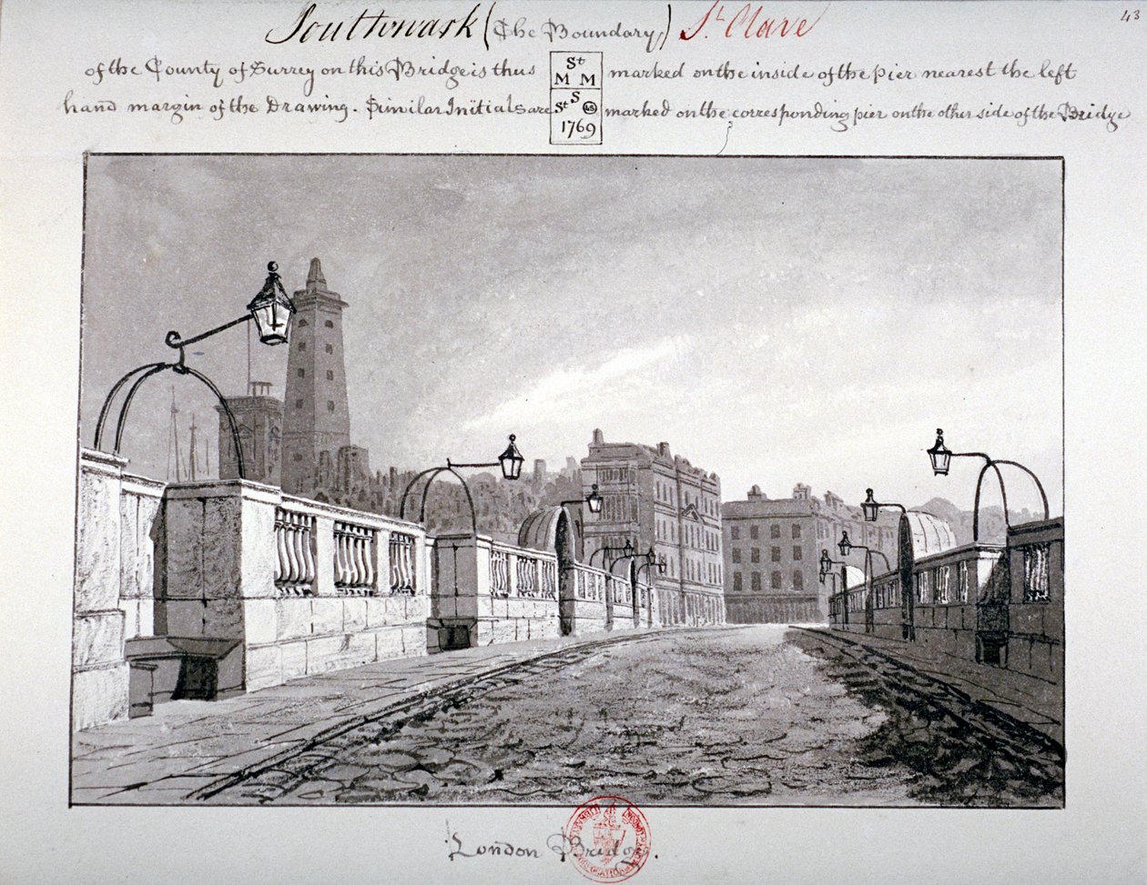 London Bridge, Southwark, London, 1827 alkotó: John Chessell Buckler