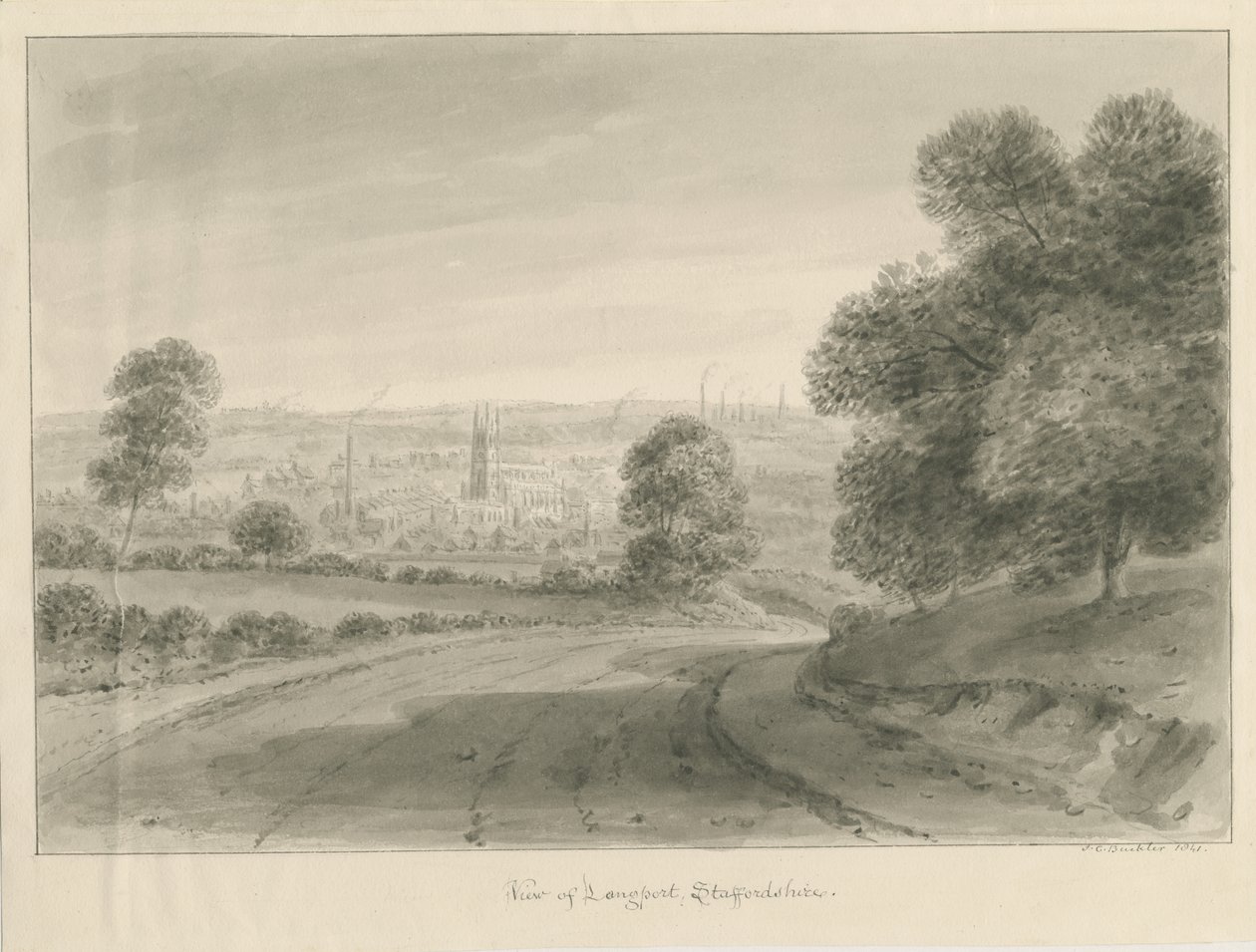 Longport Village: szépia rajz alkotó: John Chessell Buckler