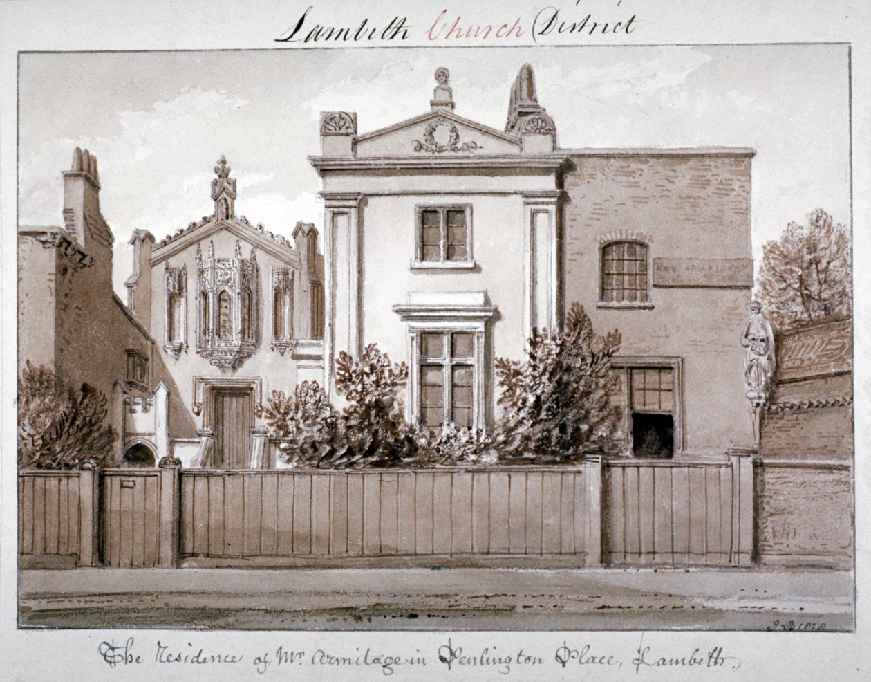 Armitage úr rezidenciája a Penlington Place-ben, Lambeth, London, 1828 alkotó: John Chessell Buckler