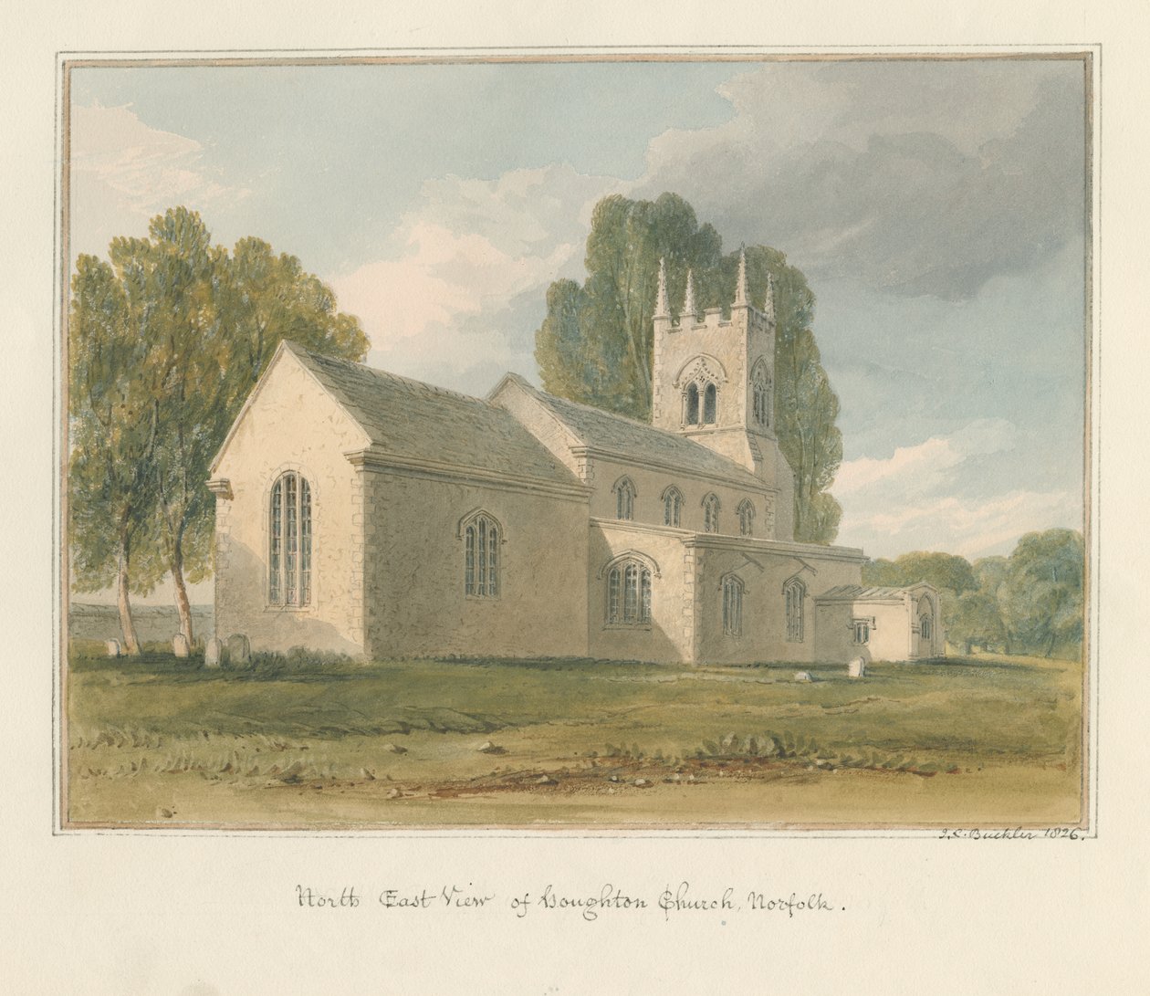 Norfolk – Houghton Church, 1826 alkotó: John Chessell Buckler