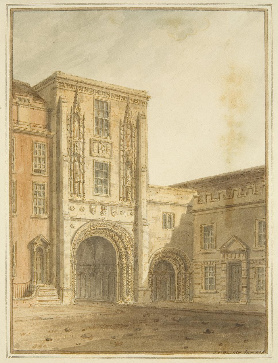 A College Gateway északi nézete (akvarell ceruzával, papíron) alkotó: John Chessell Buckler