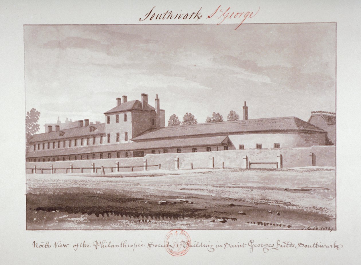 A Philanthropic Society Institution északi nézete a London Roadon, Southwark, London, 1827 alkotó: John Chessell Buckler