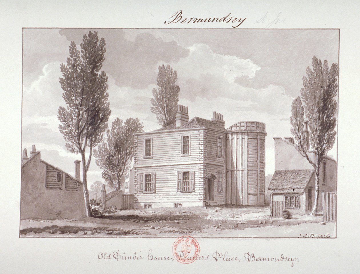 „Old Printers House, Printers Place, Bermondsey”, London, 1826 alkotó: John Chessell Buckler