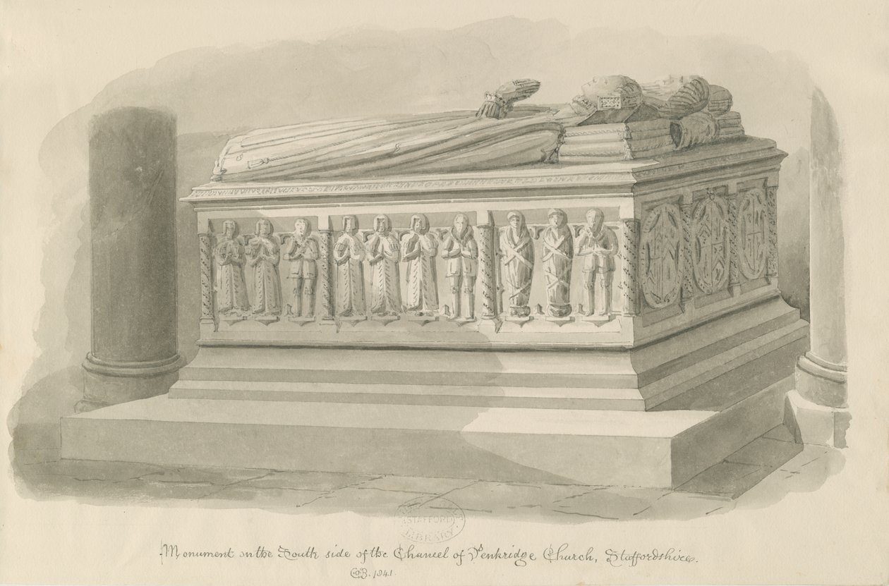 Penkridge Church – [Edward Littleton] sírja: szépia rajz alkotó: John Chessell Buckler