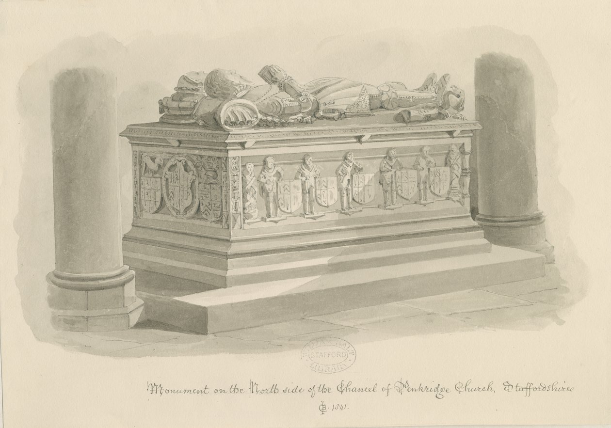 Penkridge Church – [Sir Edward Littleton] sírja: szépia rajz alkotó: John Chessell Buckler