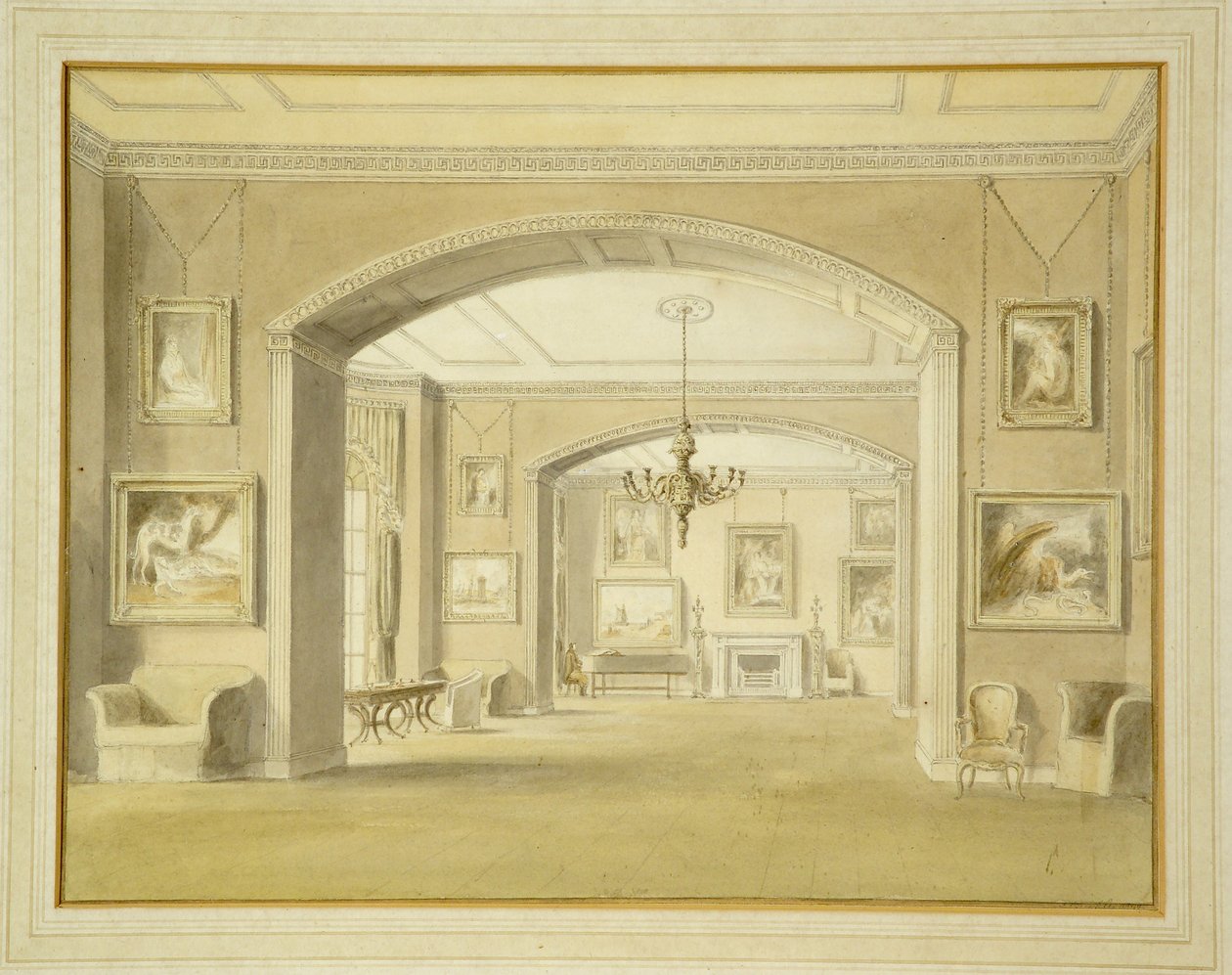 Képgaléria a Tabley House-ban, 1809 (wc ceruzával, papíron) alkotó: John Chessell Buckler