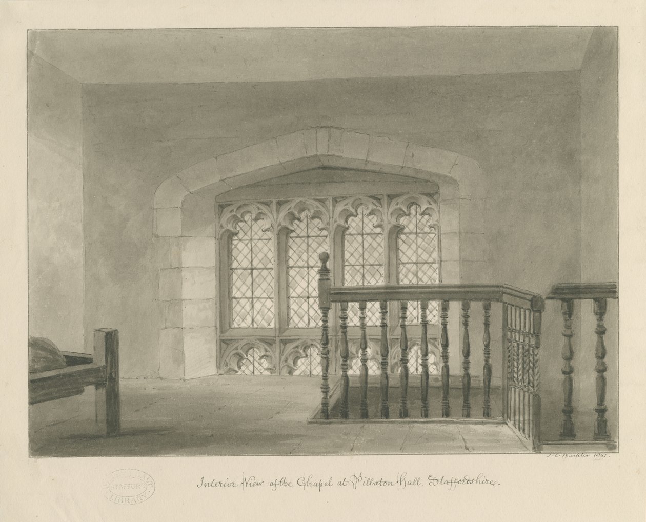 Pillaton Hall – A kápolna belseje: szépia rajz, 1841 alkotó: John Chessell Buckler