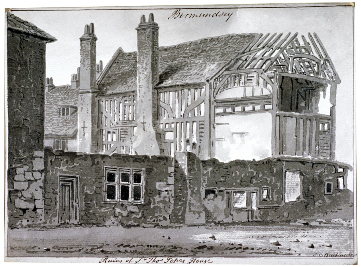 Thomas Pope házának maradványai, Mill Lane, Bermondsey, London, 1808 alkotó: John Chessell Buckler