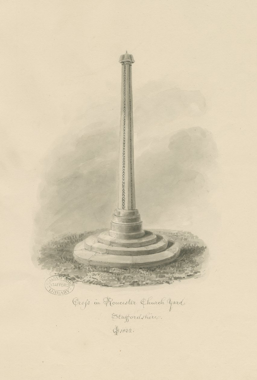 Rocester Churchyard - Kereszt: szépia rajz alkotó: John Chessell Buckler