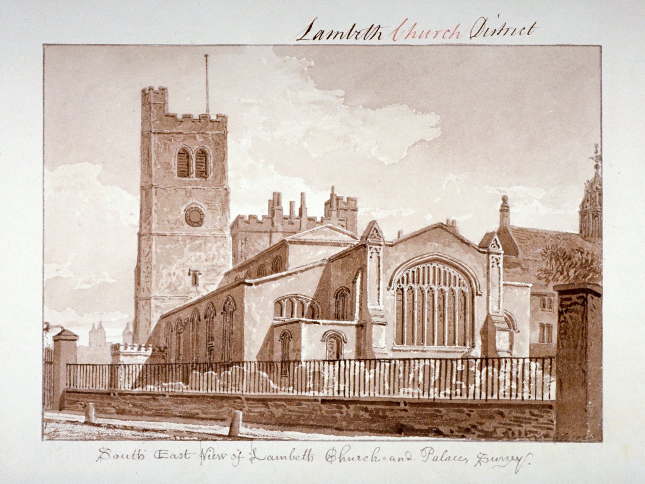A Szent Mária-templom délkeleti nézete, Lambeth, London, 1828. alkotó: John Chessell Buckler