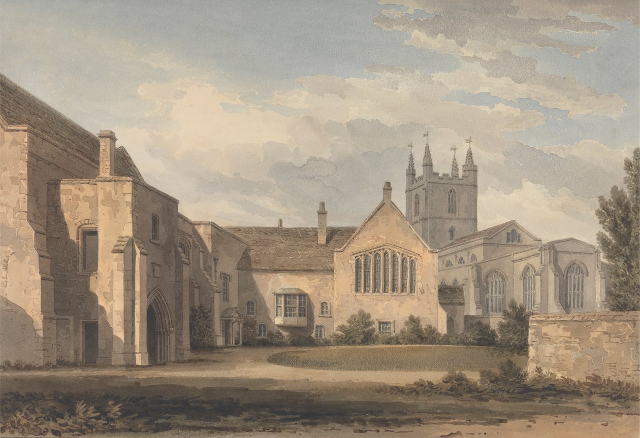 Délkeleti kilátás a templomra és a palotára, Croydon, Surrey alkotó: John Chessell Buckler