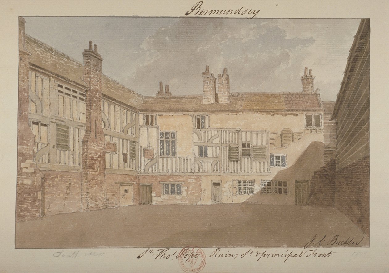 A Bermondsey-ház romjainak déli képe, 1827 alkotó: John Chessell Buckler