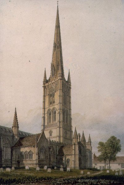 St. Wulfram templom, Grantham (akvarell, papír) alkotó: John Chessell Buckler