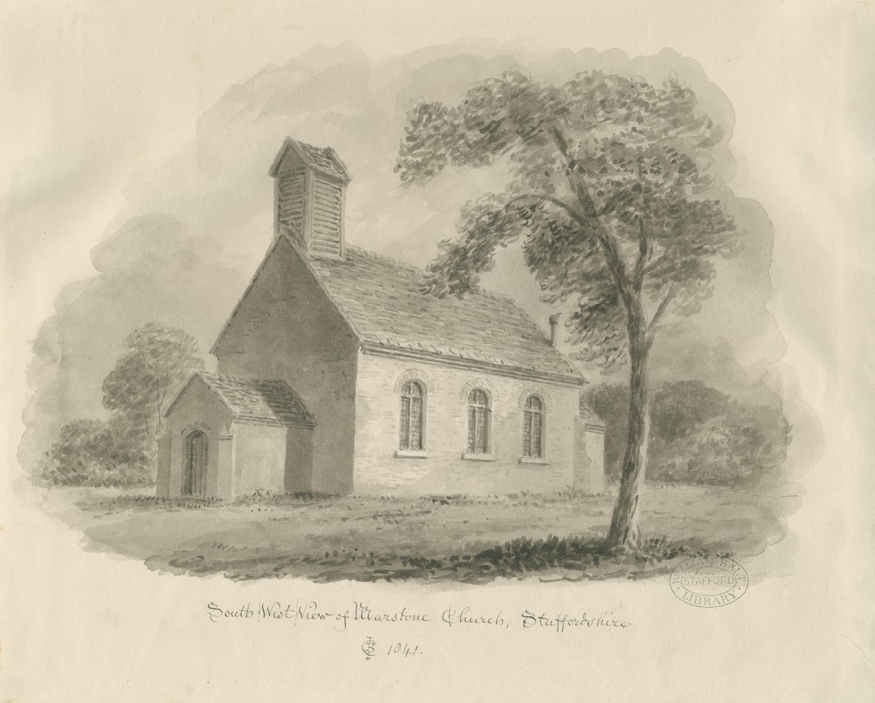 Stafford - Marston Chapel: szépia rajz (matricás) alkotó: John Chessell Buckler