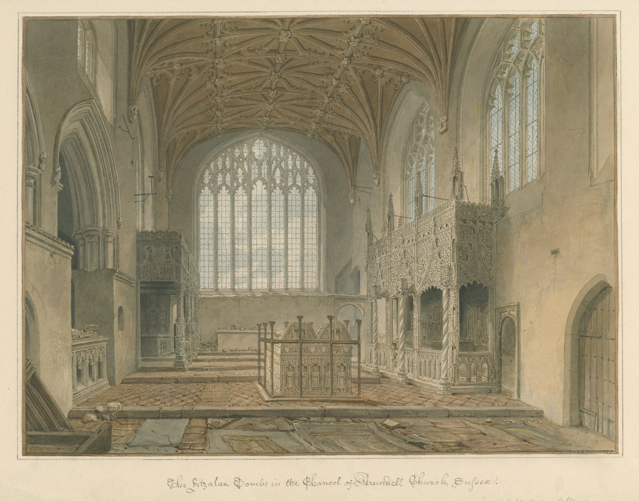 Sussex - Arundel templom - A Fitzalan sírok, 1825 alkotó: John Chessell Buckler