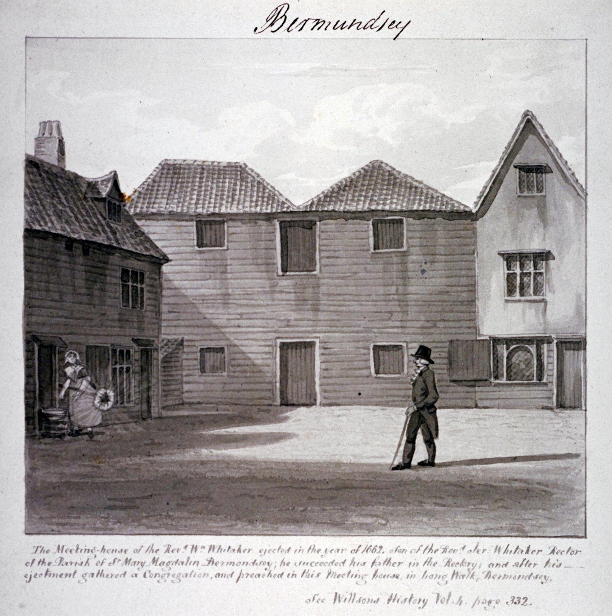 Whitaker tiszteletes gyülekezeti háza, Long Walk, Bermondsey, London, 1828 alkotó: John Chessell Buckler