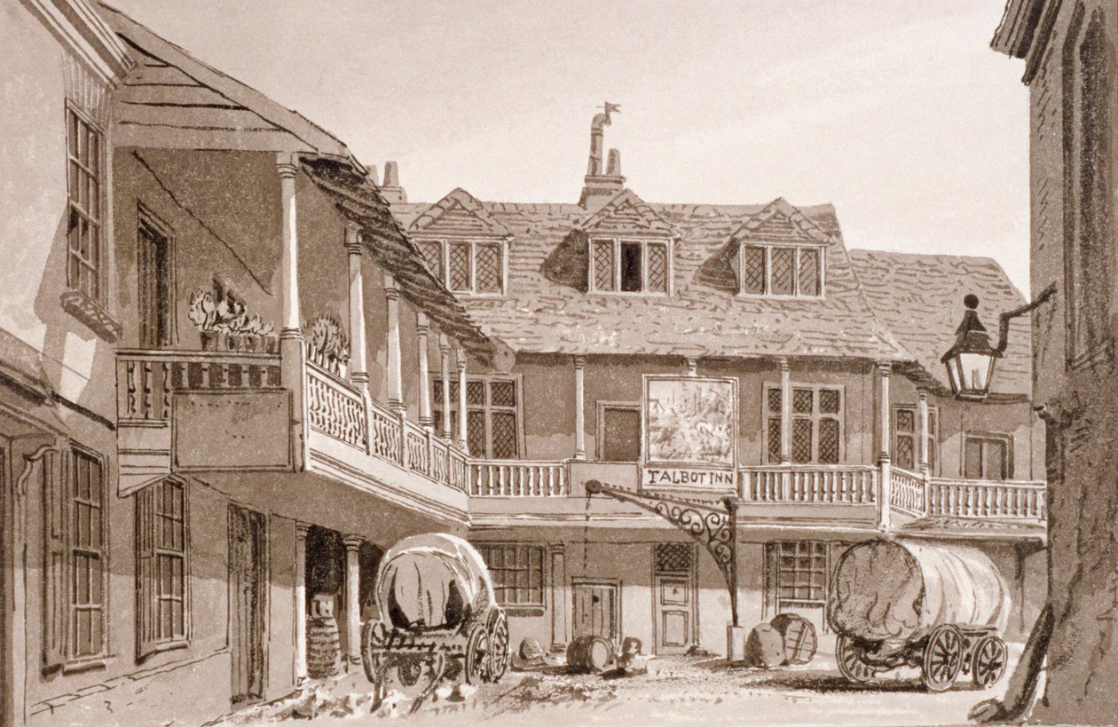 A Tabard Inn a Borough High Streeten, Southwark, London, 1827. alkotó: John Chessell Buckler