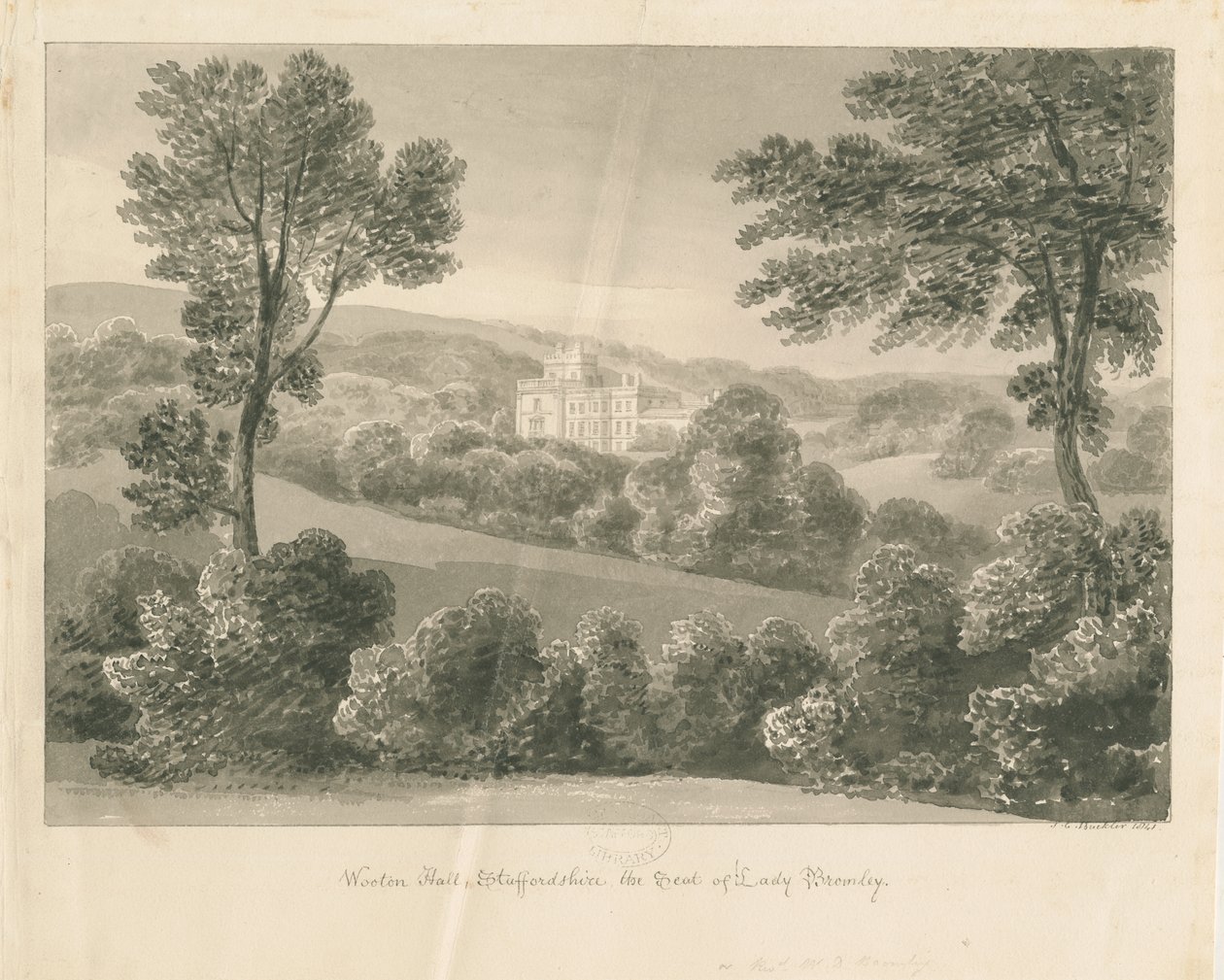 Wootton Lodge: szépia rajz, 1841 alkotó: John Chessell Buckler