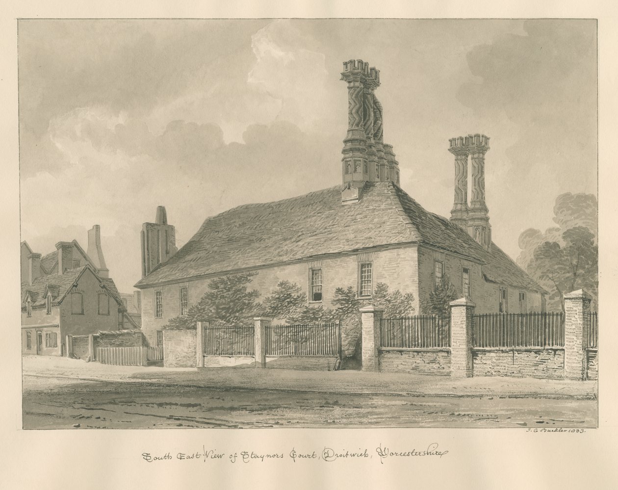 Worcestershire – Droitwich – Staynors Court: szépia rajz, 1833 alkotó: John Chessell Buckler