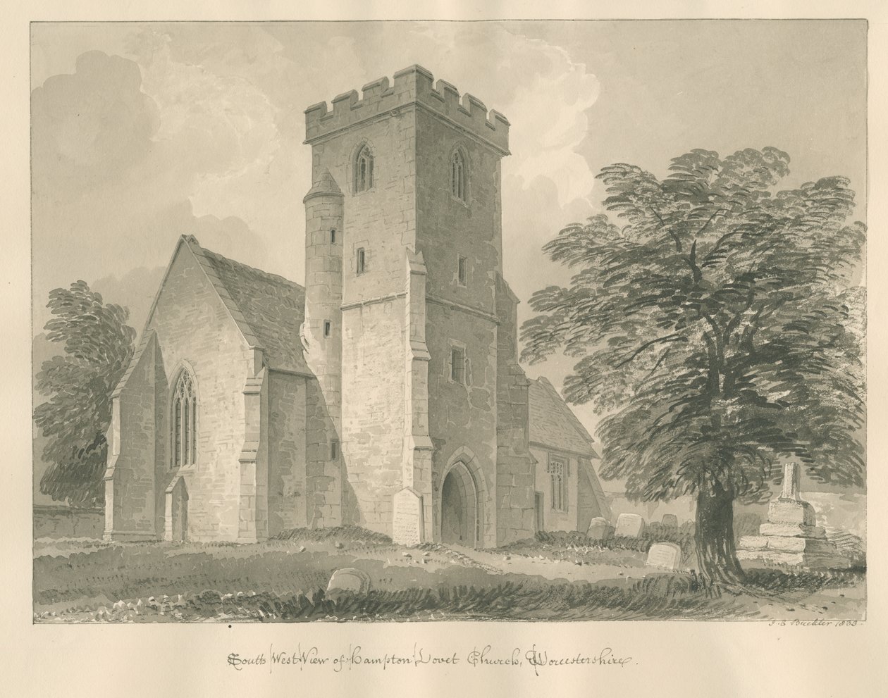 Worcestershire – Hampton Lovett Church: szépia rajz, 1833 alkotó: John Chessell Buckler