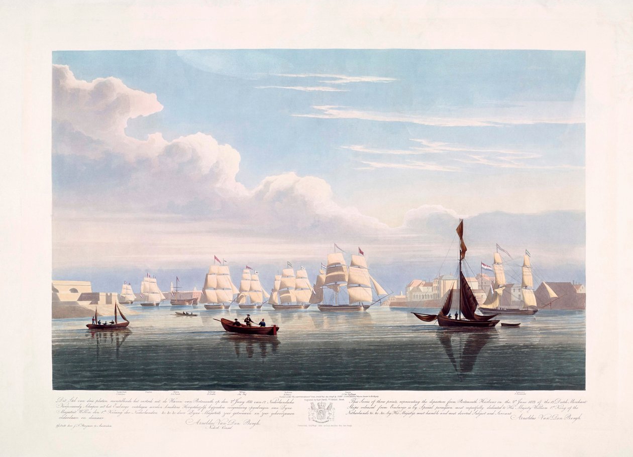 Holland kereskedelmi hajók indulnak Portsmouthból június 2-án alkotó: John Christian (after) Schetky