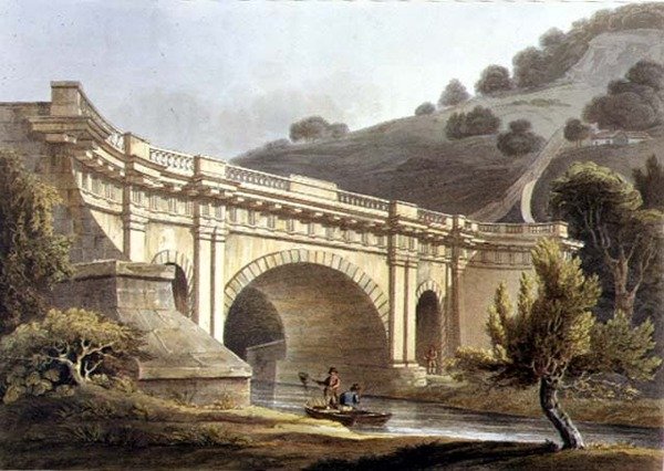 Aqueduct Bridge, Claverton, a „Bath Illustrated by a Series of Views”-ből, John Hill (1770-1850) pub metszetében. írta William Miller alkotó: John Claude (after) Nattes