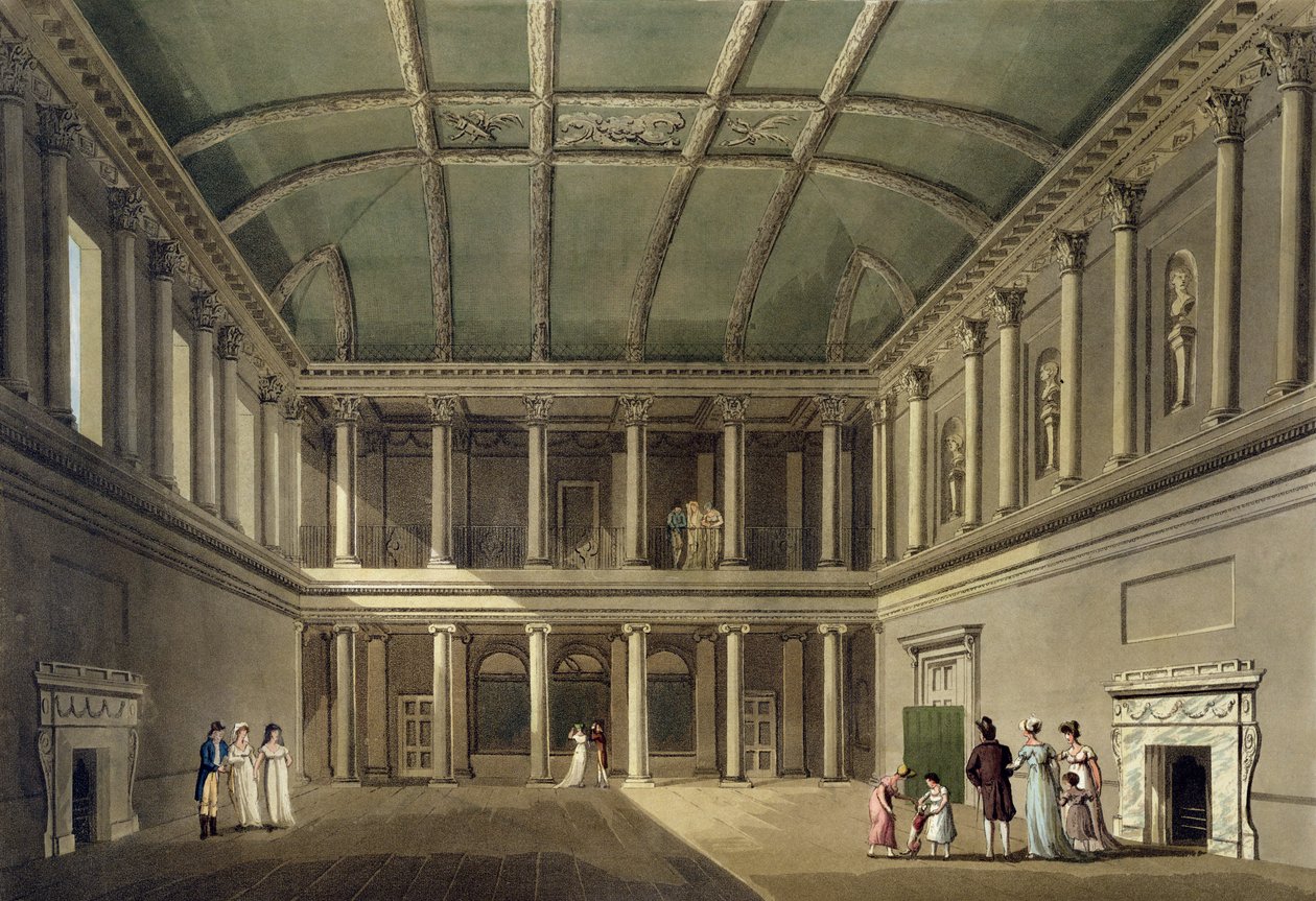 A hangversenyterem belseje, a „Bath Illustrated by a Series of Views”-ből, John Hill (1770-1850) pub metszetével. írta William Miller alkotó: John Claude (after) Nattes