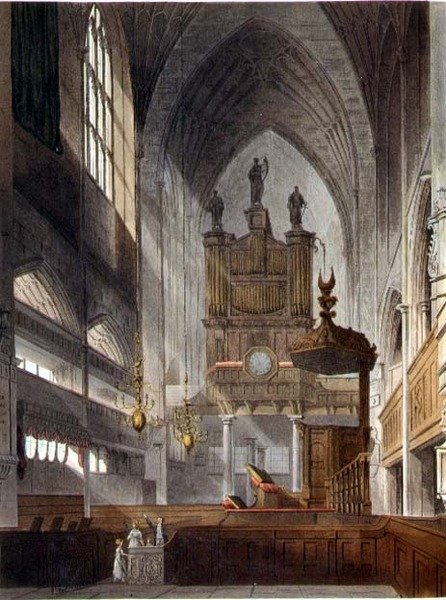 Az apátság belseje, a „Bath Illustrated by a Series of Views”-ből, John Hill (1770-1850) kocsma metszetében. írta William Miller alkotó: John Claude (after) Nattes
